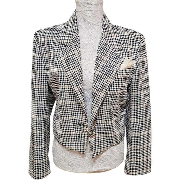 Weinberg Paris Houndstooth Tartan Plaid Single Button Short Blazer Size Medium - Picture 1 of 12